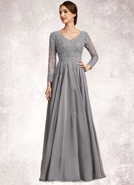 Meadow A-Line V-neck Floor-Length Chiffon Lace Mother of the Bride Dress DL126P0014881