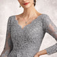 Meadow A-Line V-neck Floor-Length Chiffon Lace Mother of the Bride Dress DL126P0014881