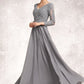 Meadow A-Line V-neck Floor-Length Chiffon Lace Mother of the Bride Dress DL126P0014881