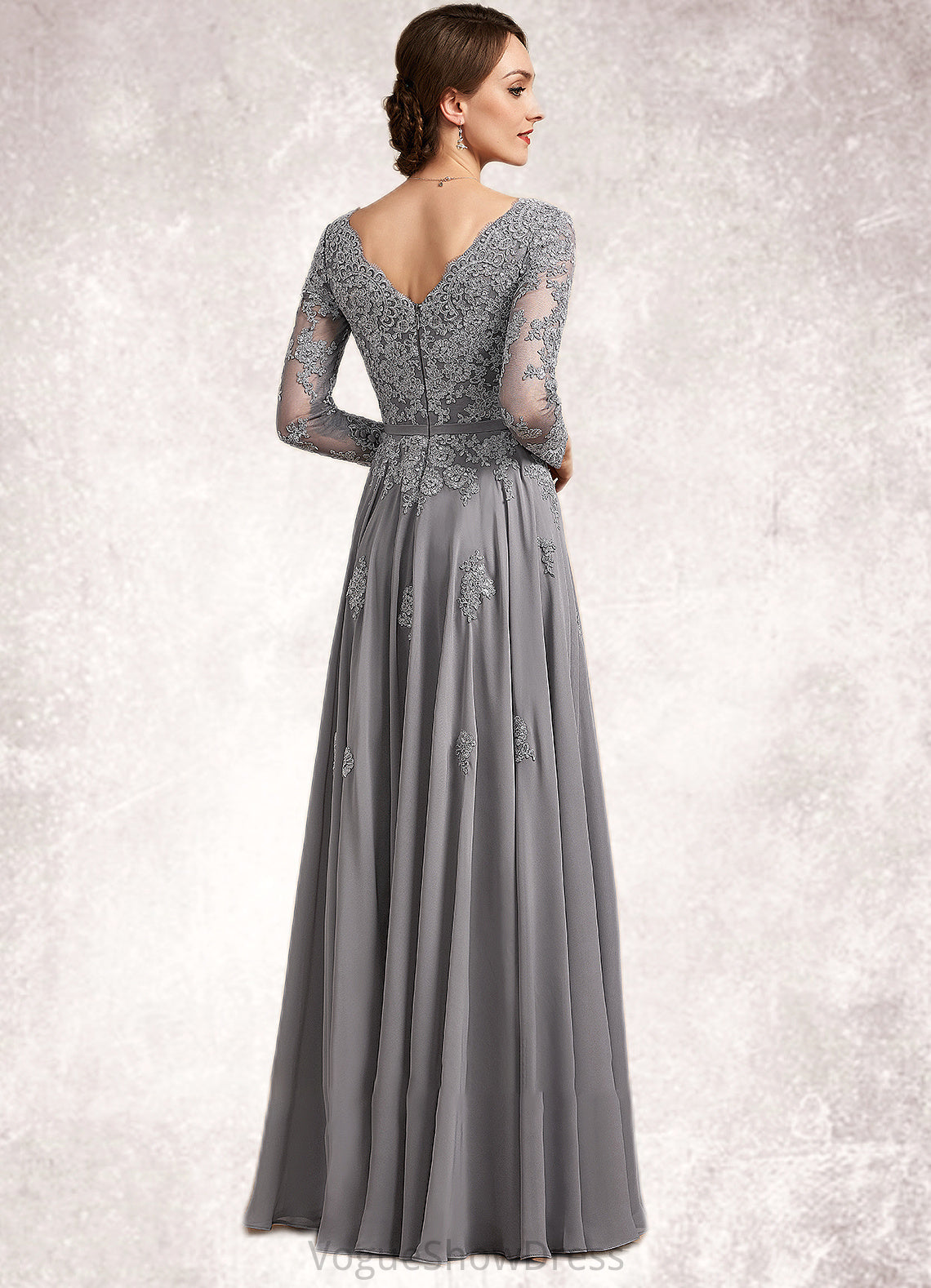 Meadow A-Line V-neck Floor-Length Chiffon Lace Mother of the Bride Dress DL126P0014881