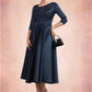 Desiree A-Line V-neck Tea-Length Satin Mother of the Bride Dress With Ruffle DL126P0014883