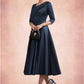 Desiree A-Line V-neck Tea-Length Satin Mother of the Bride Dress With Ruffle DL126P0014883