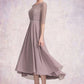 Samantha A-Line Scoop Neck Asymmetrical Chiffon Lace Mother of the Bride Dress With Beading DL126P0014885