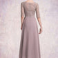 Samantha A-Line Scoop Neck Asymmetrical Chiffon Lace Mother of the Bride Dress With Beading DL126P0014885