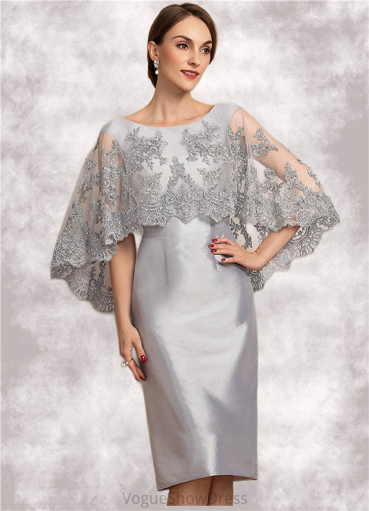 Val Sheath/Column Scoop Neck Knee-Length Taffeta Lace Mother of the Bride Dress With Beading Sequins DL126P0014886