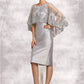 Val Sheath/Column Scoop Neck Knee-Length Taffeta Lace Mother of the Bride Dress With Beading Sequins DL126P0014886