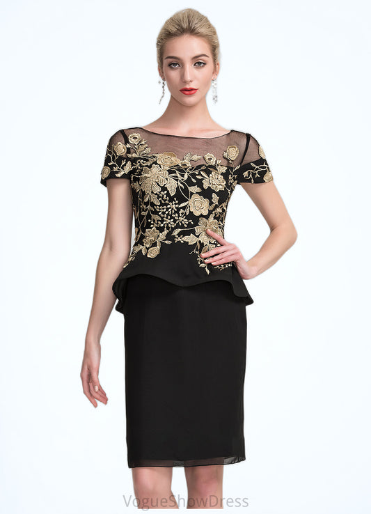 Scarlett Sheath/Column Scoop Neck Knee-Length Chiffon Mother of the Bride Dress With Lace Cascading Ruffles DL126P0014887