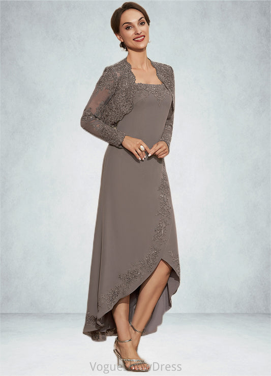 Kenna A-Line Square Neckline Asymmetrical Chiffon Mother of the Bride Dress With Appliques Lace Sequins DL126P0014888