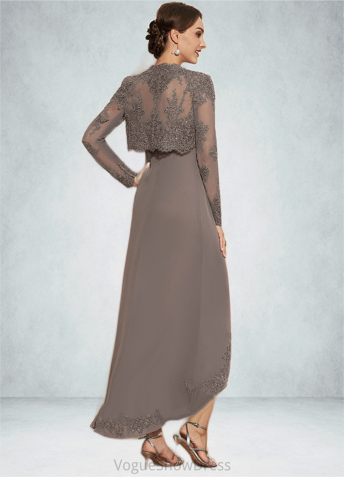 Kenna A-Line Square Neckline Asymmetrical Chiffon Mother of the Bride Dress With Appliques Lace Sequins DL126P0014888