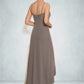 Kenna A-Line Square Neckline Asymmetrical Chiffon Mother of the Bride Dress With Appliques Lace Sequins DL126P0014888