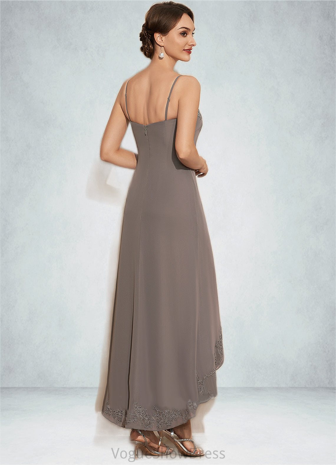 Kenna A-Line Square Neckline Asymmetrical Chiffon Mother of the Bride Dress With Appliques Lace Sequins DL126P0014888