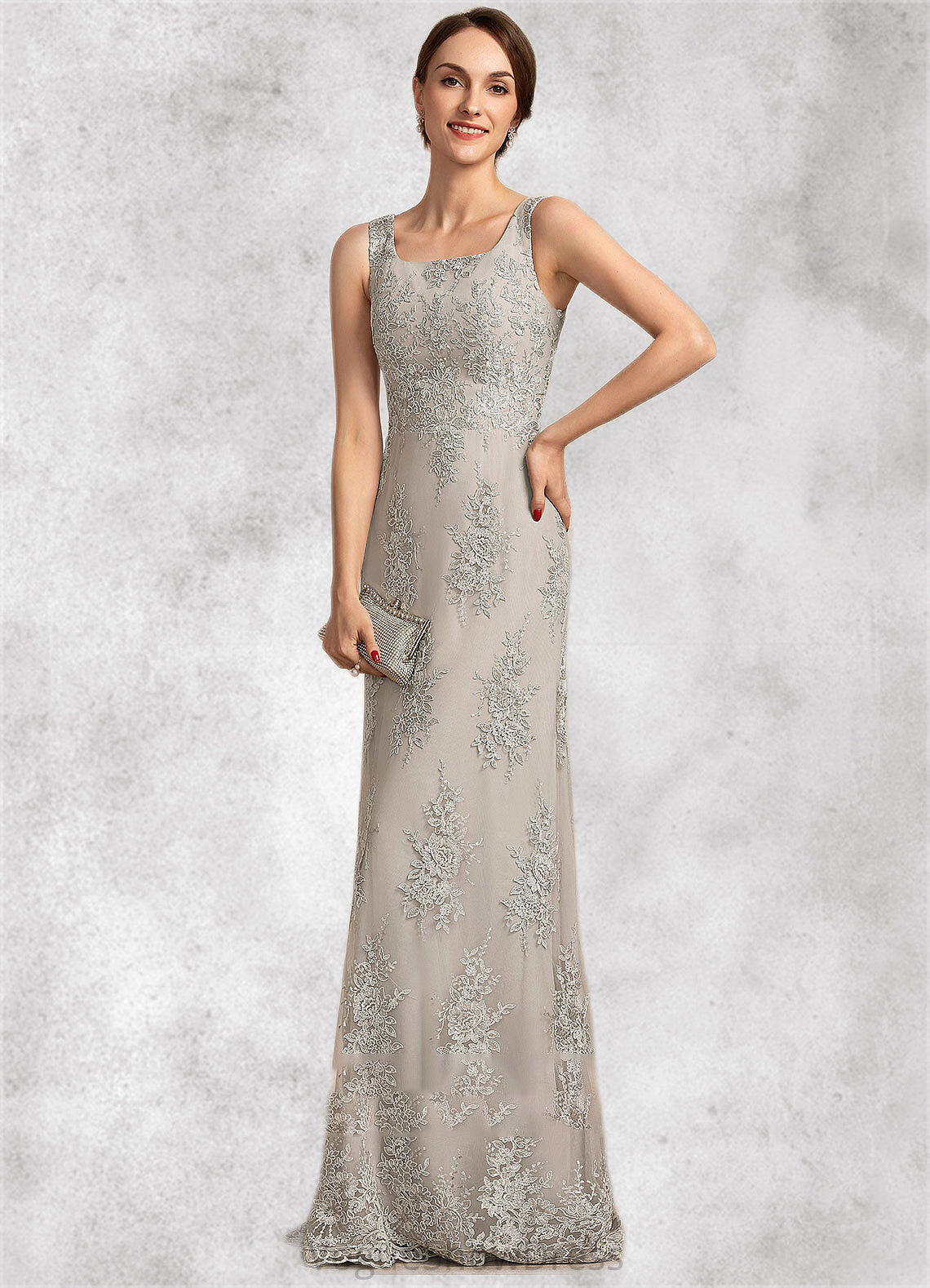 Pamela A-Line Square Neckline Floor-Length Lace Mother of the Bride Dress DL126P0014889