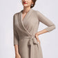 Aliya Sheath/Column V-neck Tea-Length Chiffon Mother of the Bride Dress With Bow(s) DL126P0014891