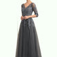 Lucinda A-Line V-neck Floor-Length Tulle Lace Mother of the Bride Dress With Beading Sequins DL126P0014895