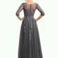 Lucinda A-Line V-neck Floor-Length Tulle Lace Mother of the Bride Dress With Beading Sequins DL126P0014895