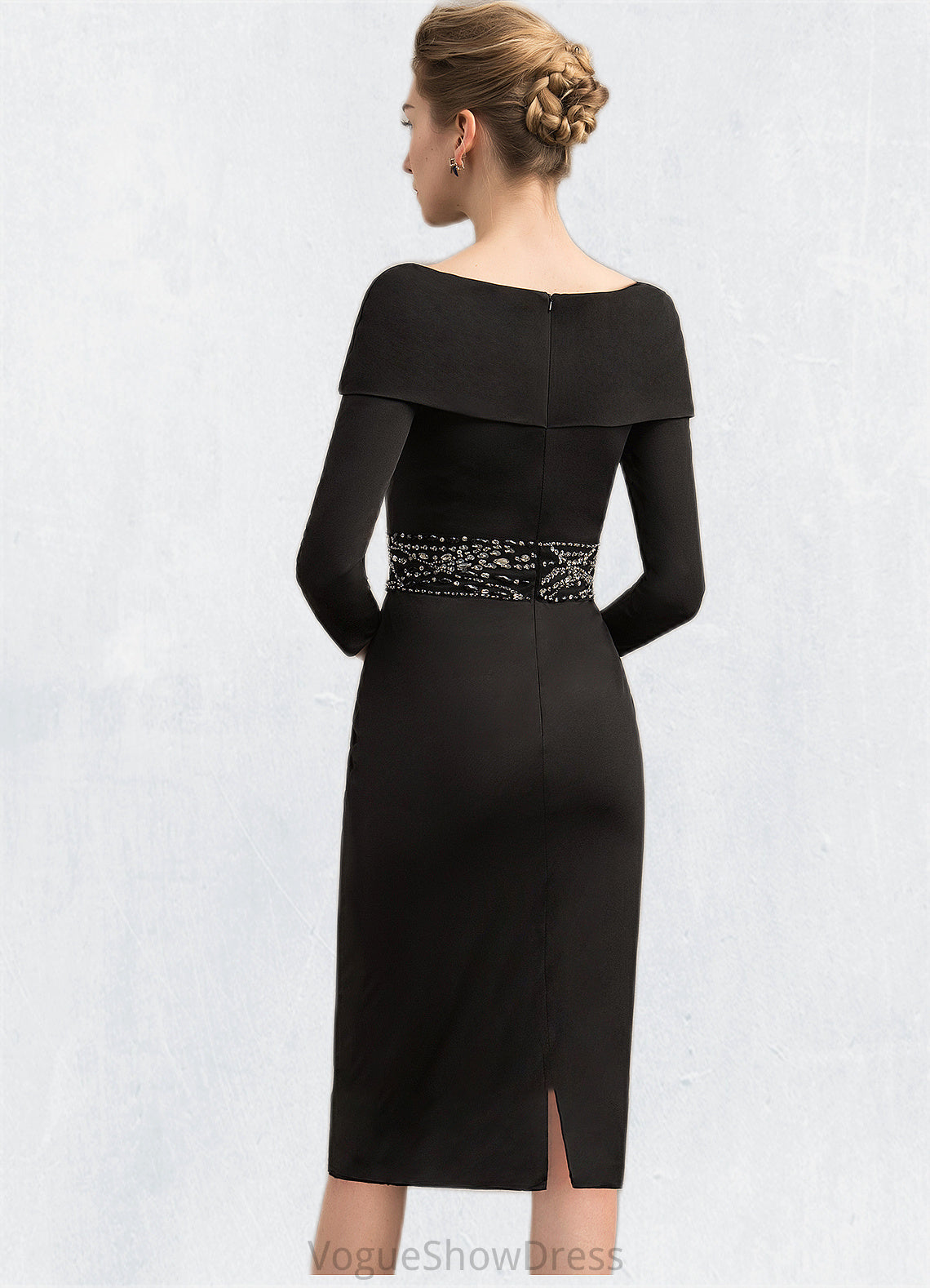 Maya Sheath/Column Off-the-Shoulder Knee-Length Jersey Mother of the Bride Dress With Beading Sequins DL126P0014897