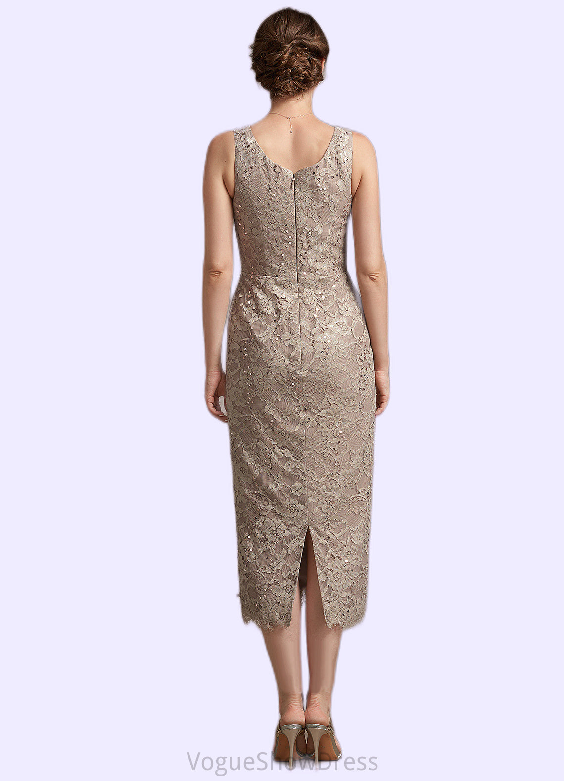 Giana Sheath/Column Scoop Neck Tea-Length Lace Mother of the Bride Dress With Sequins DL126P0014898