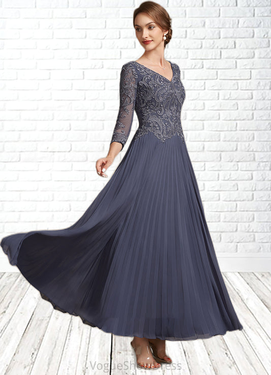 Shannon A-Line V-neck Ankle-Length Chiffon Lace Mother of the Bride Dress DL126P0014899