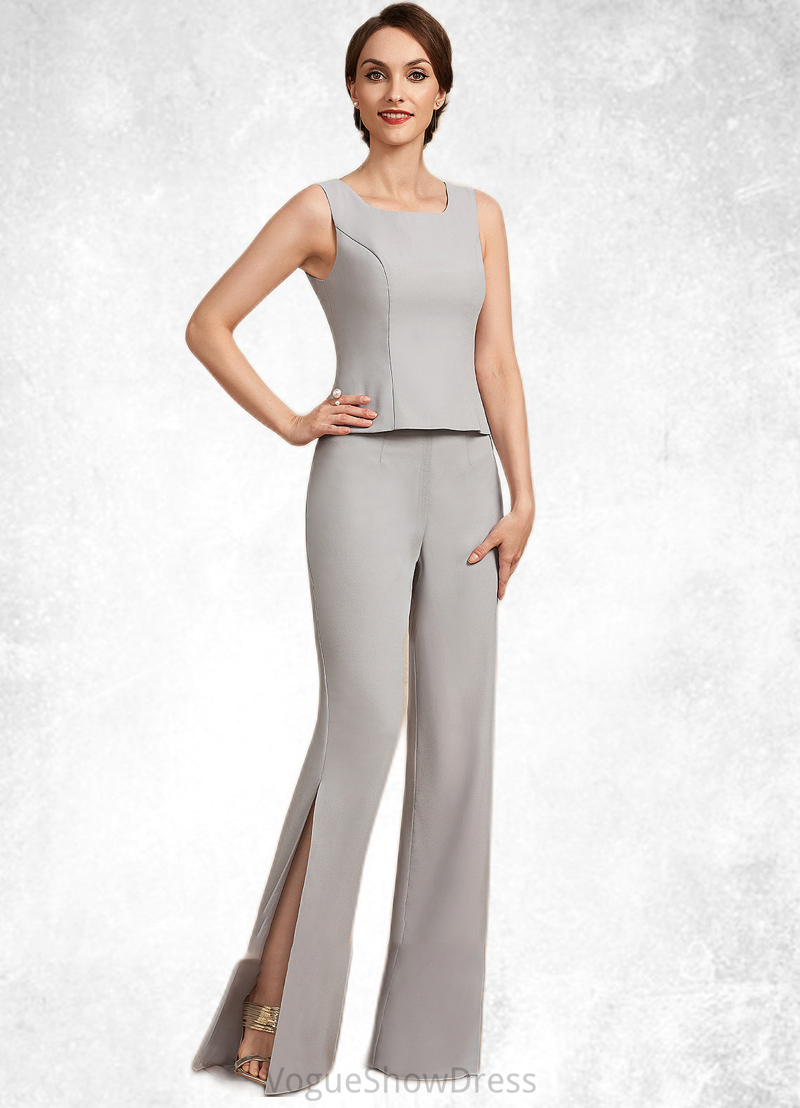 Jaylee Jumpsuit/Pantsuit Square Neckline Floor-Length Chiffon Mother of the Bride Dress DL126P0014900