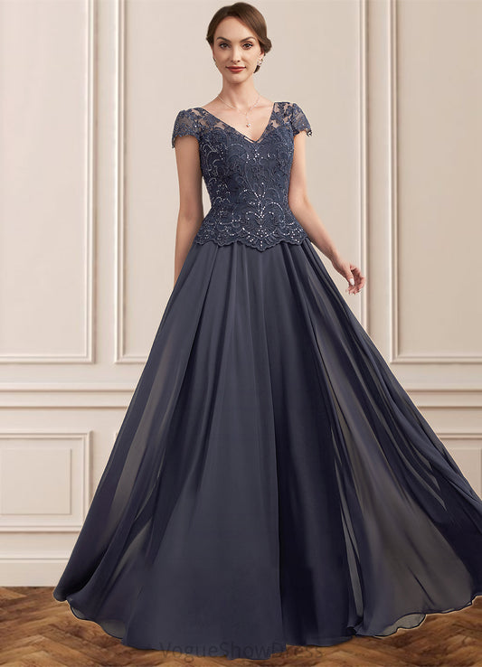 EmeryPiper A-Line V-neck Floor-Length Chiffon Lace Mother of the Bride Dress With Sequins DL126P0014901