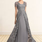 Larissa A-Line Square Neckline Sweep Train Chiffon Lace Mother of the Bride Dress DL126P0014903