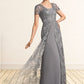 Larissa A-Line Square Neckline Sweep Train Chiffon Lace Mother of the Bride Dress DL126P0014903