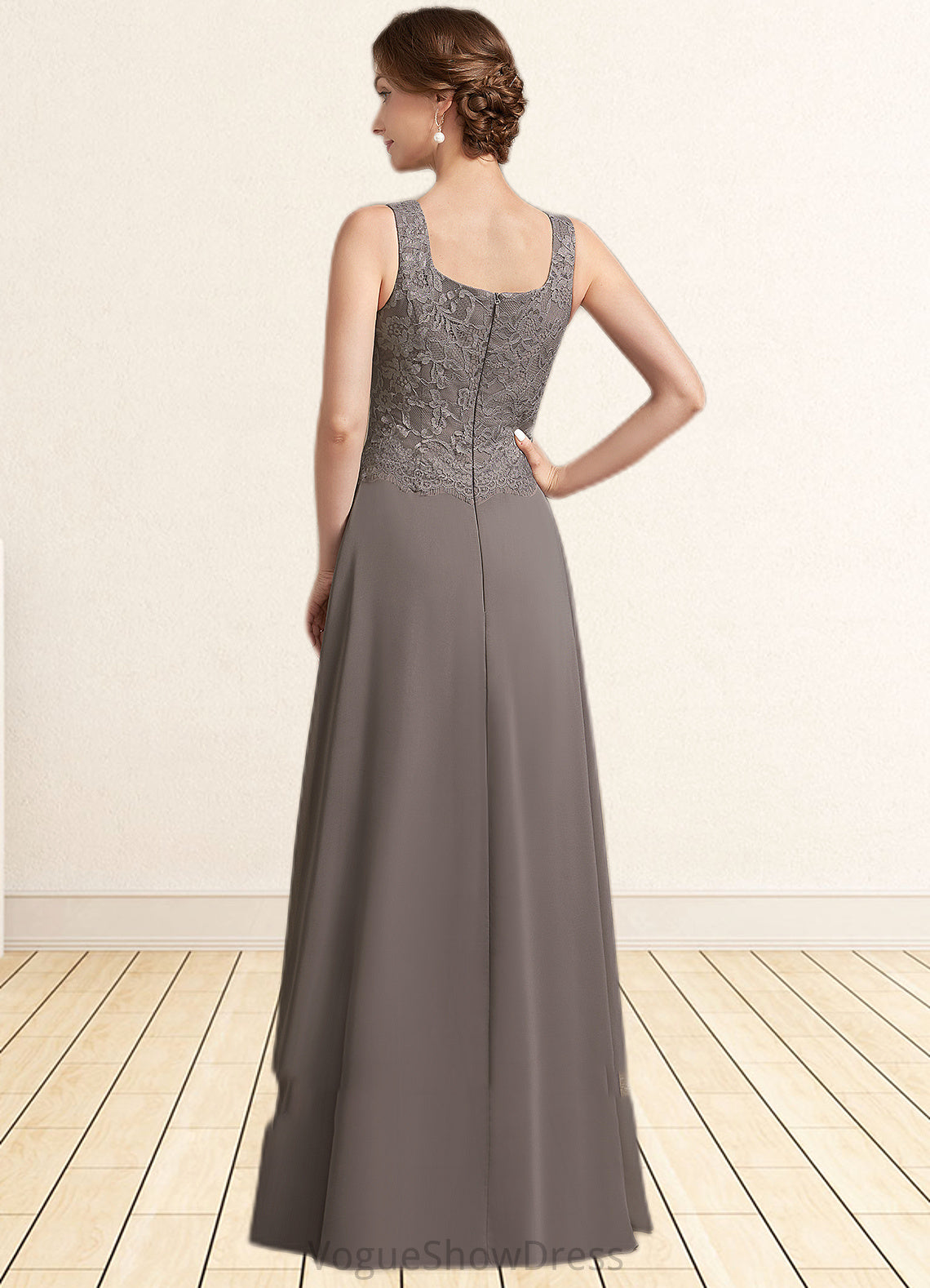 Ivy A-Line Square Neckline Floor-Length Chiffon Lace Mother of the Bride Dress DL126P0014904