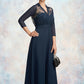 Aiyana A-Line V-neck Tea-Length Chiffon Lace Mother of the Bride Dress DL126P0014905