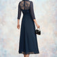 Aiyana A-Line V-neck Tea-Length Chiffon Lace Mother of the Bride Dress DL126P0014905