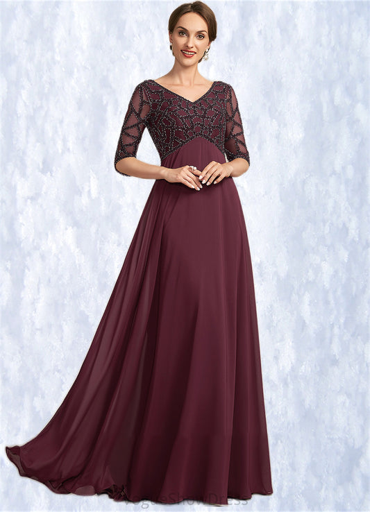 Prudence Empire V-neck Floor-Length Chiffon Mother of the Bride Dress With Beading DL126P0014906