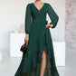 Desirae A-Line V-neck Asymmetrical Chiffon Mother of the Bride Dress With Bow(s) Cascading Ruffles DL126P0014909