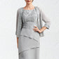 Viola Sheath/Column Scoop Neck Asymmetrical Chiffon Lace Mother of the Bride Dress With Cascading Ruffles DL126P0014912