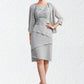 Viola Sheath/Column Scoop Neck Asymmetrical Chiffon Lace Mother of the Bride Dress With Cascading Ruffles DL126P0014912