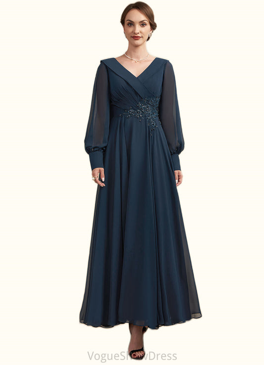 Angie A-Line V-neck Ankle-Length Chiffon Mother of the Bride Dress With Ruffle Beading Appliques Lace Sequins DL126P0014915