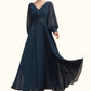 Angie A-Line V-neck Ankle-Length Chiffon Mother of the Bride Dress With Ruffle Beading Appliques Lace Sequins DL126P0014915