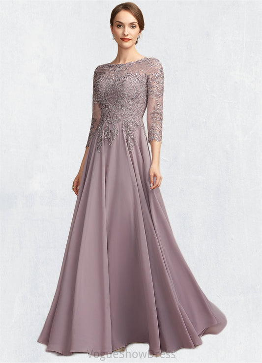 Renata A-Line Scoop Neck Floor-Length Chiffon Lace Mother of the Bride Dress With Sequins DL126P0014918