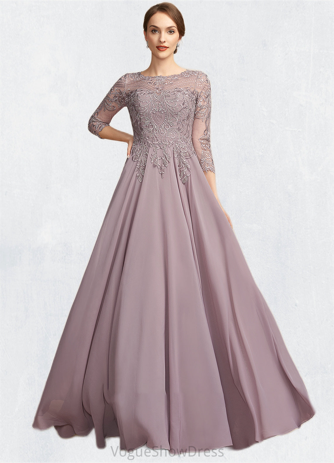 Renata A-Line Scoop Neck Floor-Length Chiffon Lace Mother of the Bride Dress With Sequins DL126P0014918