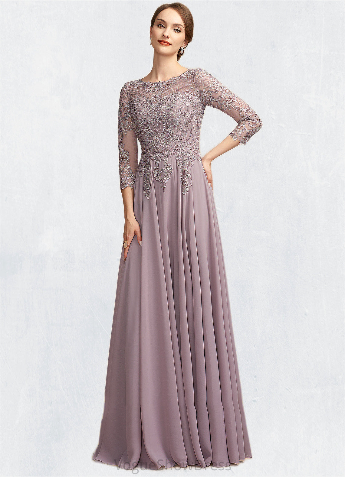 Renata A-Line Scoop Neck Floor-Length Chiffon Lace Mother of the Bride Dress With Sequins DL126P0014918