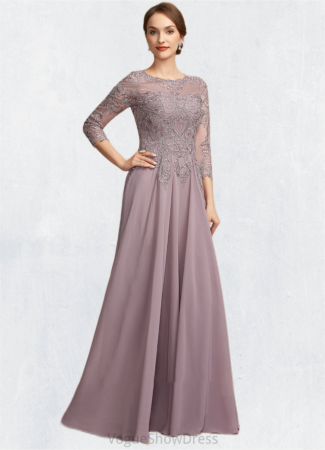 Renata A-Line Scoop Neck Floor-Length Chiffon Lace Mother of the Bride Dress With Sequins DL126P0014918