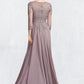 Renata A-Line Scoop Neck Floor-Length Chiffon Lace Mother of the Bride Dress With Sequins DL126P0014918