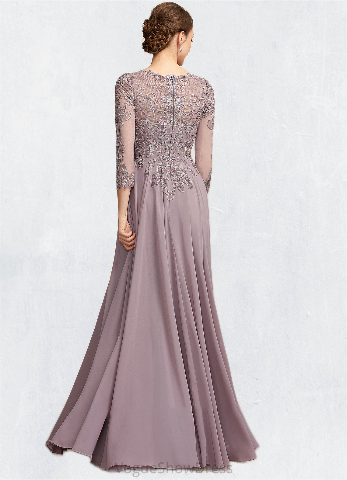 Renata A-Line Scoop Neck Floor-Length Chiffon Lace Mother of the Bride Dress With Sequins DL126P0014918