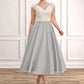 Nova A-Line V-neck Tea-Length Chiffon Lace Mother of the Bride Dress With Beading DL126P0014919