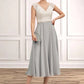 Nova A-Line V-neck Tea-Length Chiffon Lace Mother of the Bride Dress With Beading DL126P0014919