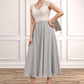 Nova A-Line V-neck Tea-Length Chiffon Lace Mother of the Bride Dress With Beading DL126P0014919