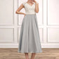 Nova A-Line V-neck Tea-Length Chiffon Lace Mother of the Bride Dress With Beading DL126P0014919