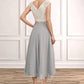 Nova A-Line V-neck Tea-Length Chiffon Lace Mother of the Bride Dress With Beading DL126P0014919