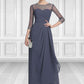 Simone A-Line Scoop Neck Floor-Length Chiffon Mother of the Bride Dress With Beading Sequins Cascading Ruffles DL126P0014921