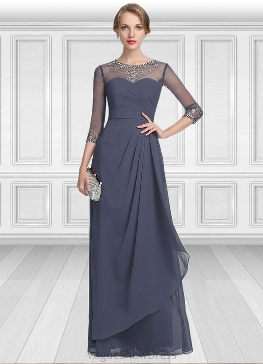 Simone A-Line Scoop Neck Floor-Length Chiffon Mother of the Bride Dress With Beading Sequins Cascading Ruffles DL126P0014921