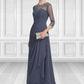 Simone A-Line Scoop Neck Floor-Length Chiffon Mother of the Bride Dress With Beading Sequins Cascading Ruffles DL126P0014921