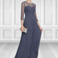 Simone A-Line Scoop Neck Floor-Length Chiffon Mother of the Bride Dress With Beading Sequins Cascading Ruffles DL126P0014921